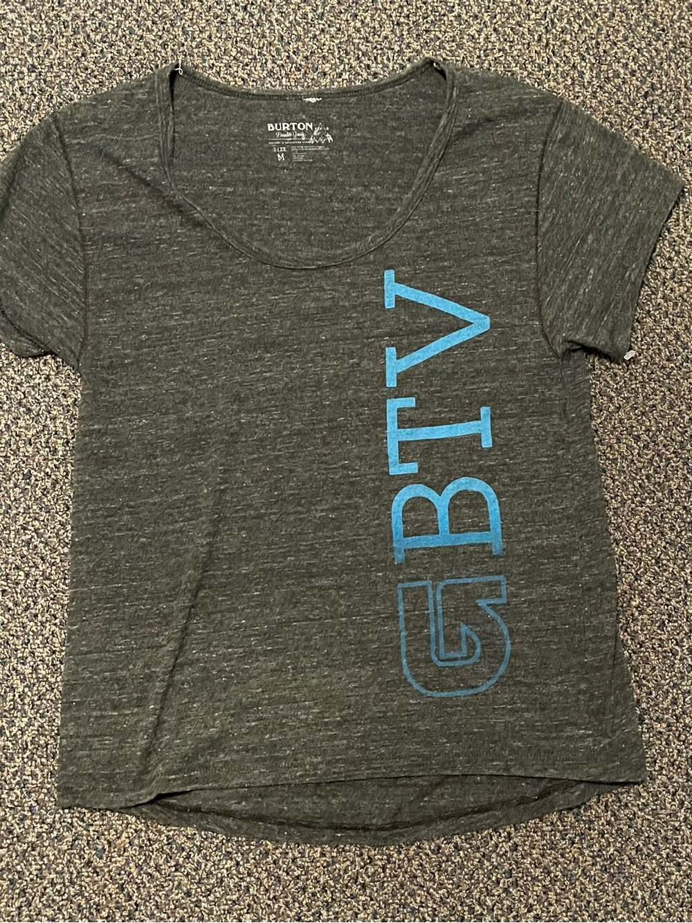 Burton Charcoal Short Sleeve Tee with Blue Vertical Logo